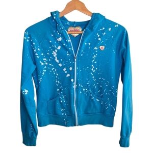 Vintage Y2K Primp | Unicorn White Zipper Front Splatter Hoodie Sweatshirt